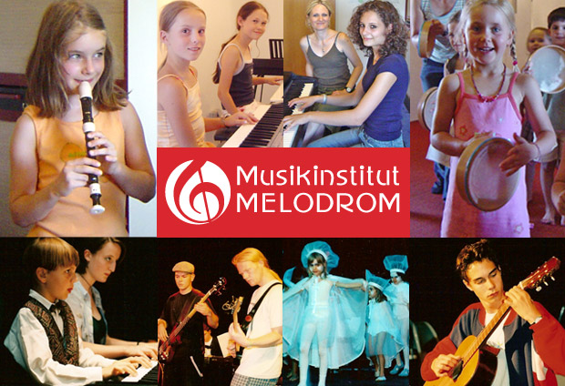 MUSIKSCHULE MUSIKINSTITUT MELODROM - M&uuml;nchen-Pasing - Fotocollage mit Logo